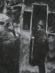 A drawing in charcoal by Mike Perkins.